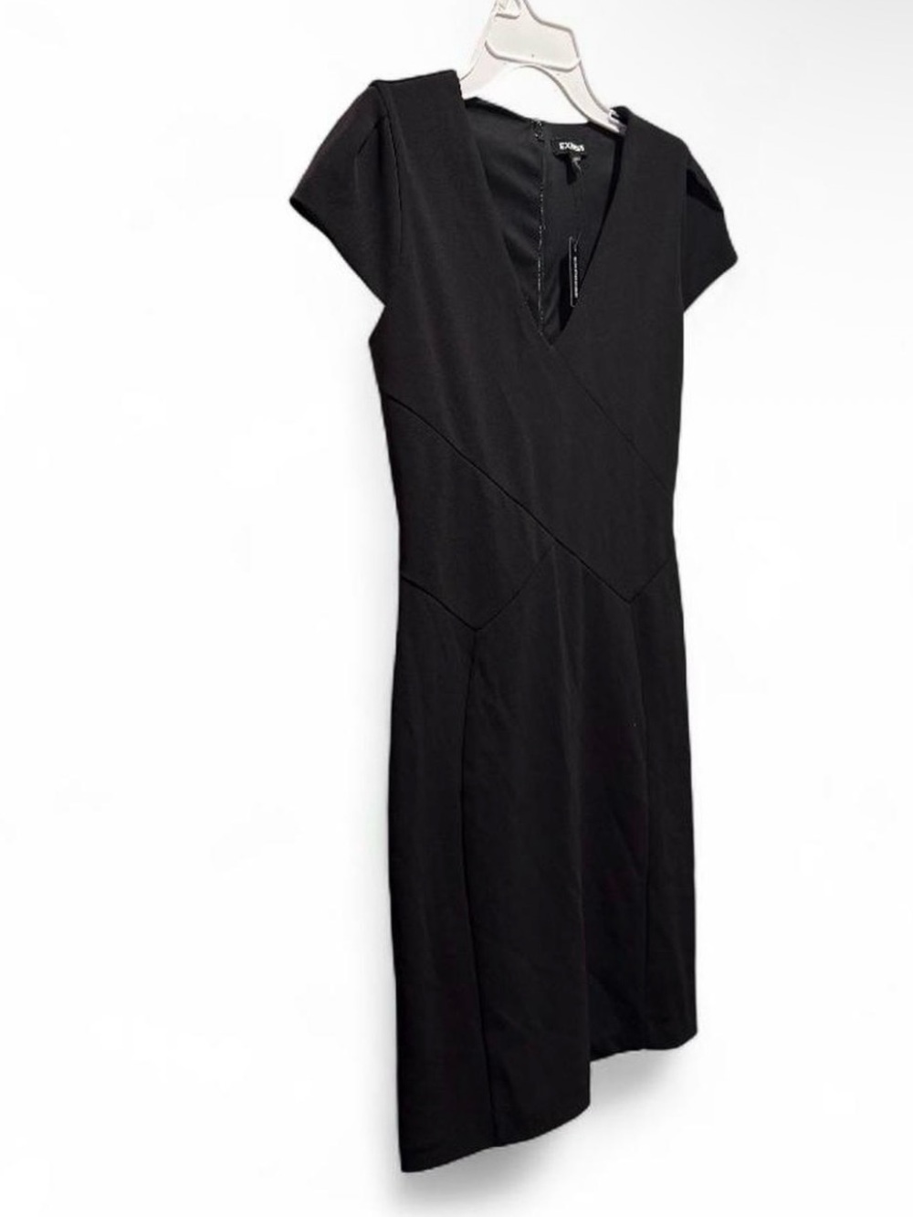 Express Black V-Neck Cap Sleeve Midi Sheath Dress - Picture 2 of 7